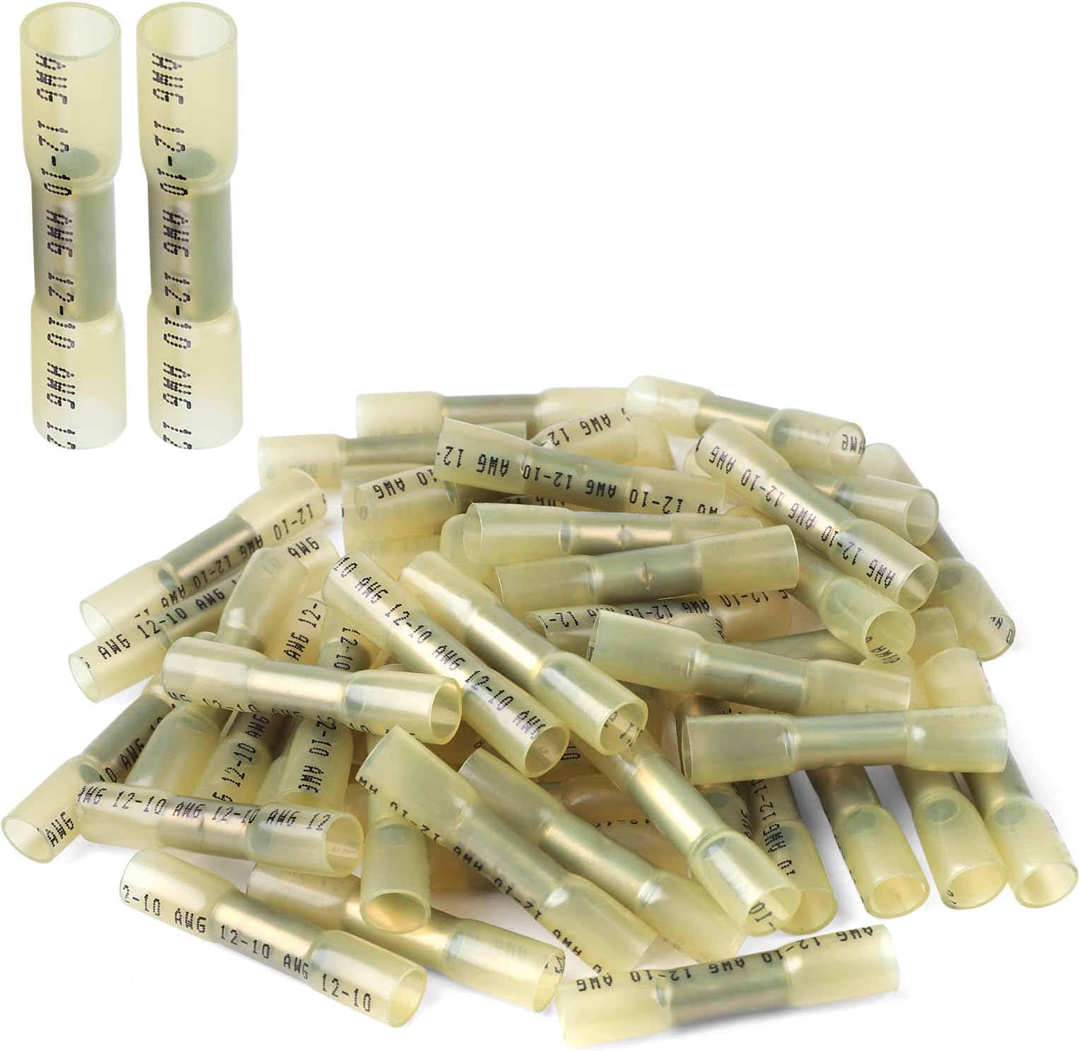 Heat Shrink Butt Connectors, 250Pcs 12-10 AWG Yellow Insulated Waterproof Electrical Wire Connectors Automotive Marine Grade Wire Crimp Terminals Butt Splices, Ideal for Boat, Truck, Stereo - Yellow