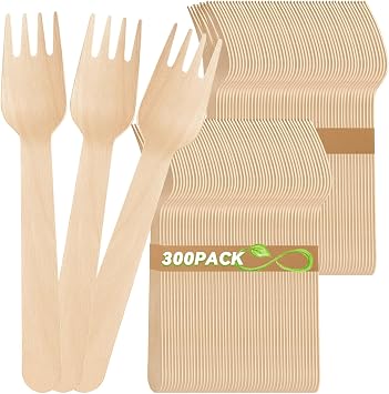 300 Pcs Compostable Forks Disposable Wooden Forks for Eating, Party, Camping, Picnics, Dinner