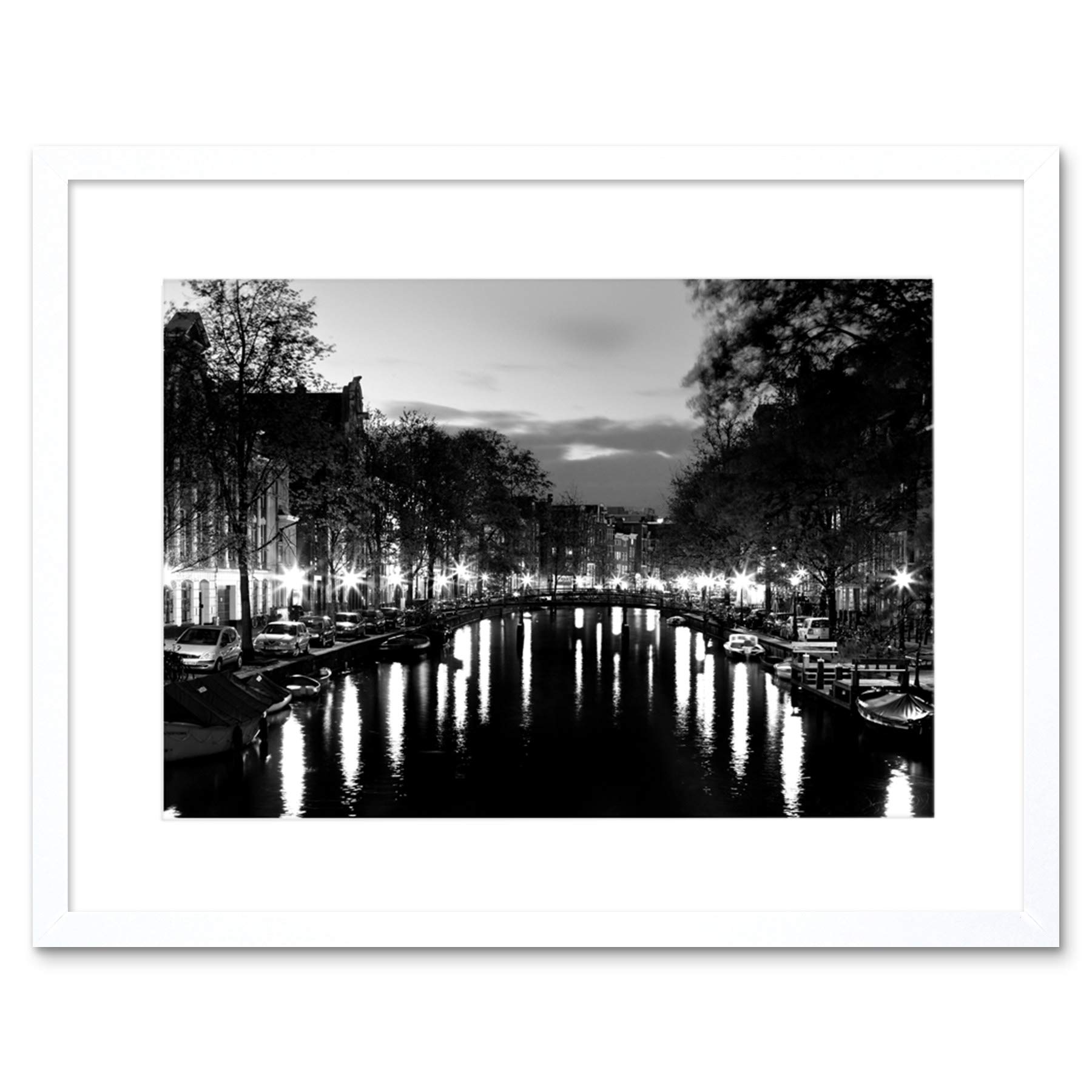 Wee Blue Coo Amsterdam Channels Night Lights Black White Framed Wall Art Print