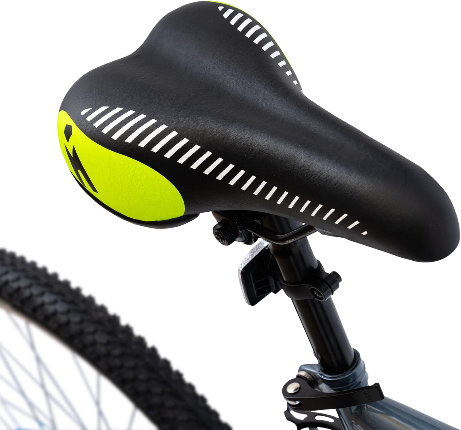 Close-up of the adjustable saddle on the Apache Fortitude R26 mountain bike.