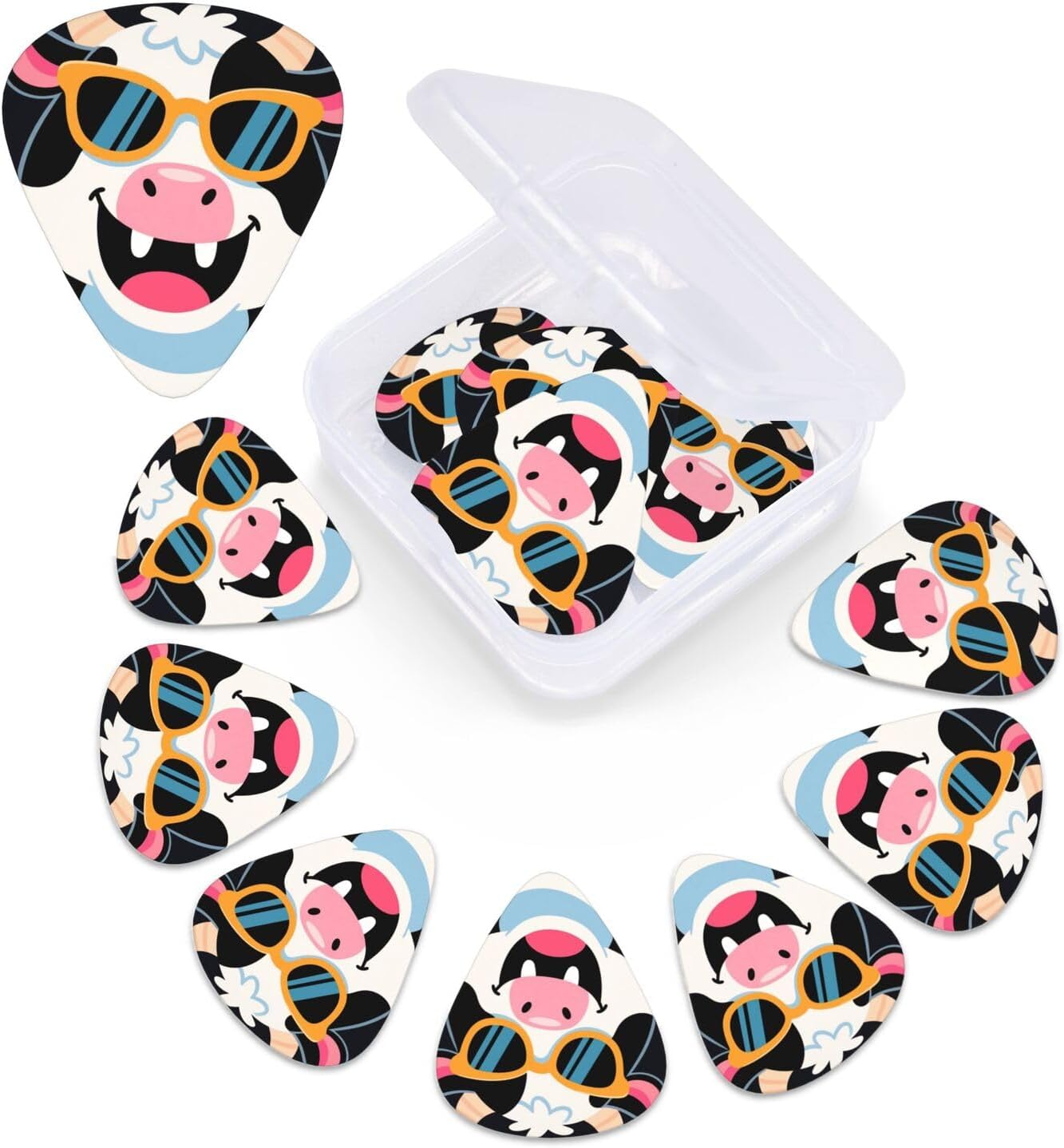 Funny Cows Print print Guitar Picks With Storage Box Resistant Guitar Pick 12 Pack Guitar Accessories for Electric Guitar Ukulele Bass Personalized Gifts