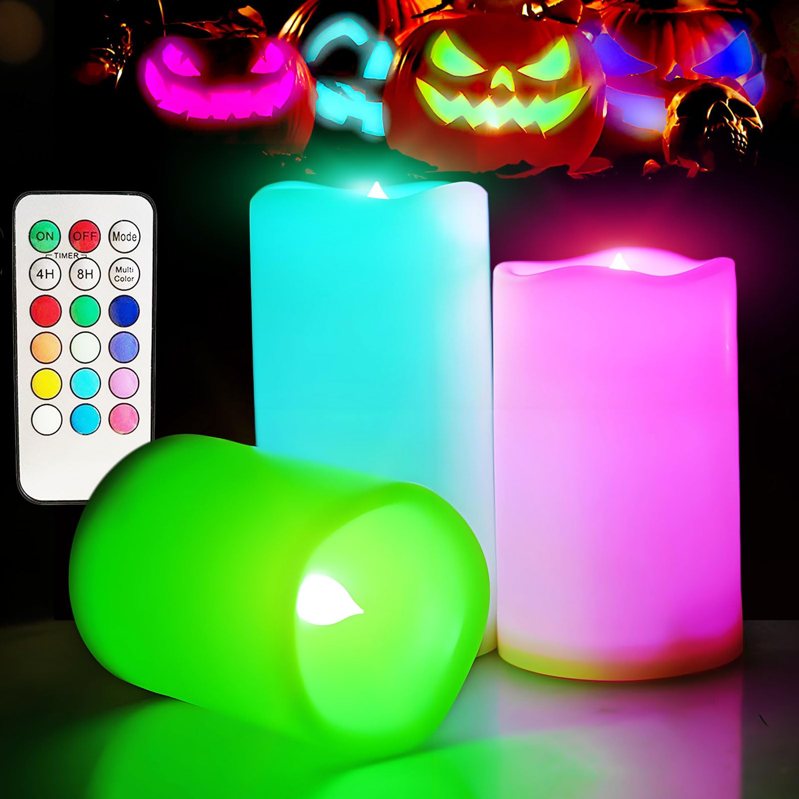 SWEETIME Multi Color Changing Flameless Candles with Timer, Led Outdoor Waterproof Candles, Battery Operated Candles with Flickering Flame for