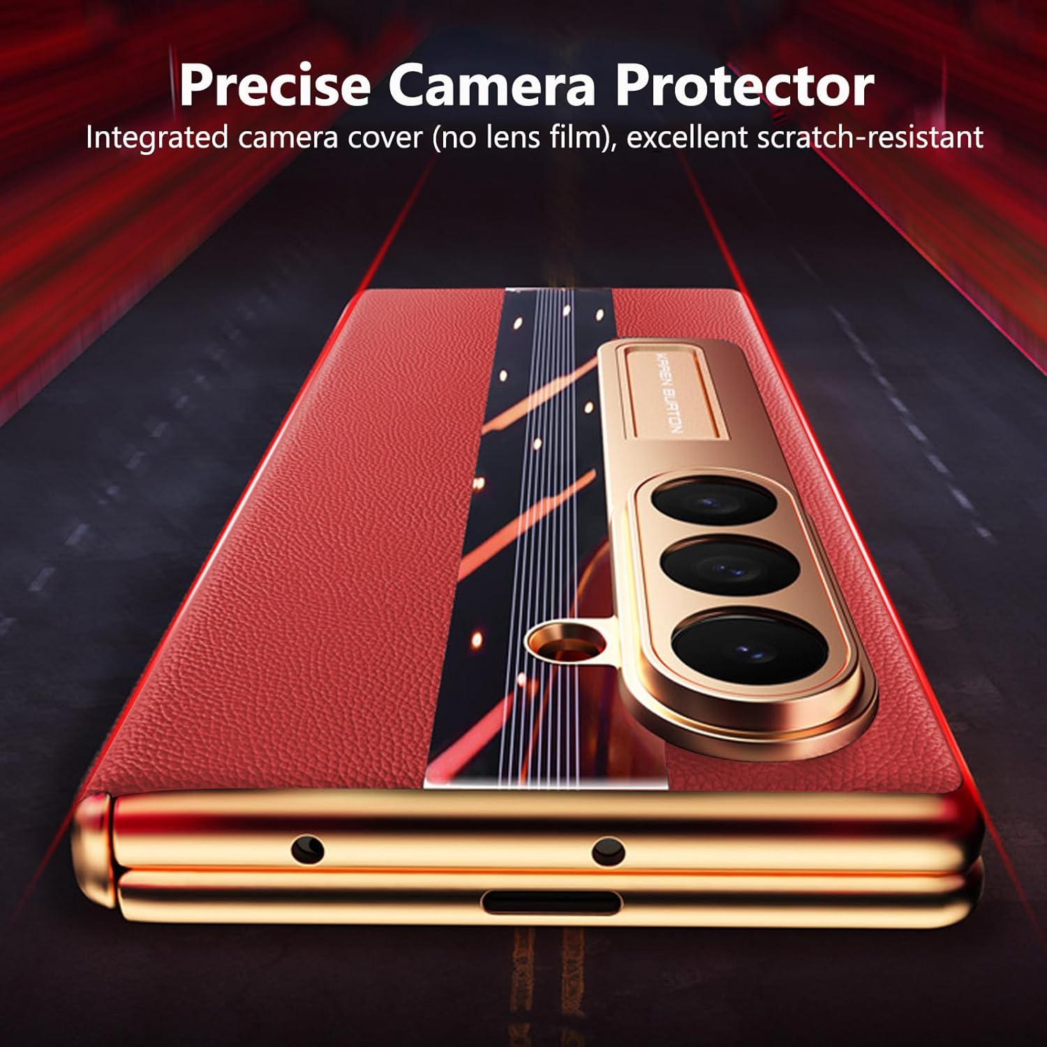 for Samsung Galaxy Z Fold 7 Case with Stand, Genuine Leather Phone Case Magnetic Hinge Protection Front Screen Protector Business Slim Fit Full Coverage Protective Cover for Z Fold 7 Red