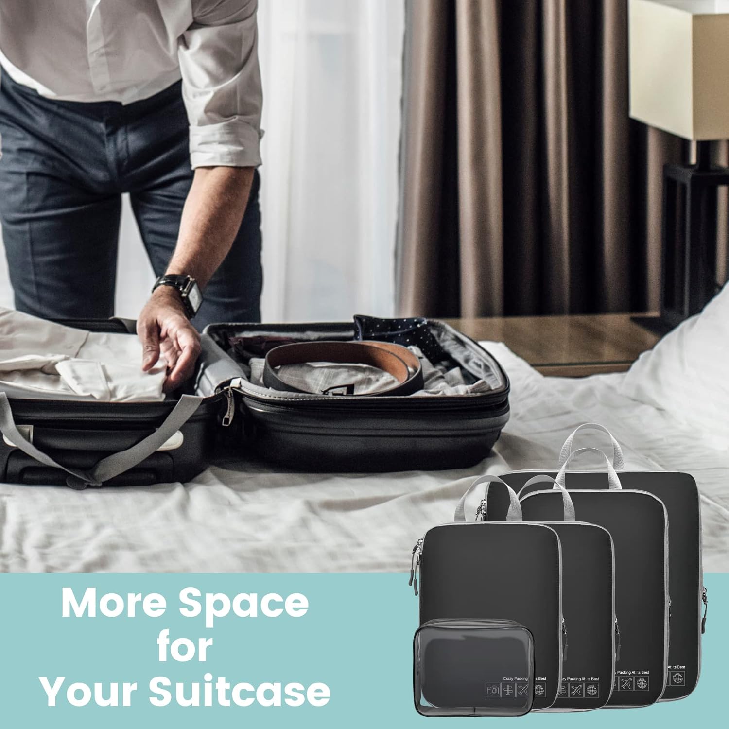 Cambond Compression Packing Cubes for Travel - Lightweight Expandable Travel Bags Luggage Organizers Travel Essentials Compression Cubes for Travel Space Saver for Carry on Suitcases Organizer - Image 8