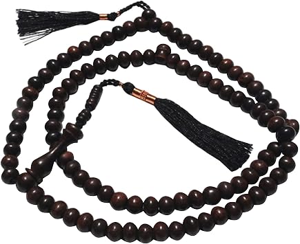 Handmade Natural Tamarind Wood Muslim Rosary 8mm Tasbeeh Prayer Beads - 99 round beads with Copper on tassels Sibha