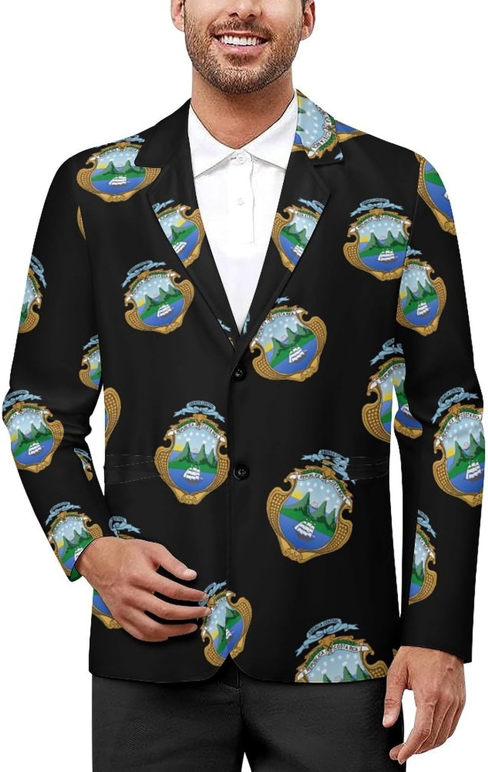 Coat of Arms of Costarica Trendy Men's Two Button Suit Funny Casual Slim Fit Blazer Coat Tuxedos Jackets