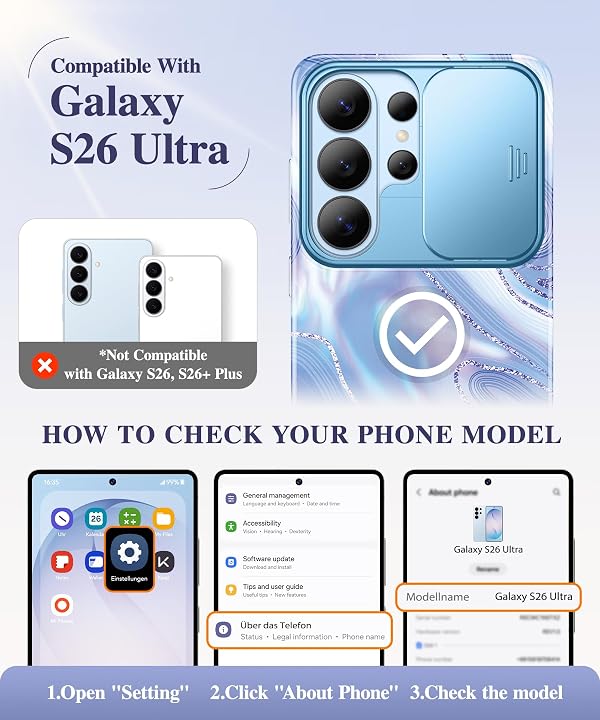 GVIEWIN for Samsung Galaxy S26 Ultra Case with Slide Camera Cover Marble by GVIEWIN - Used condition - Image 2