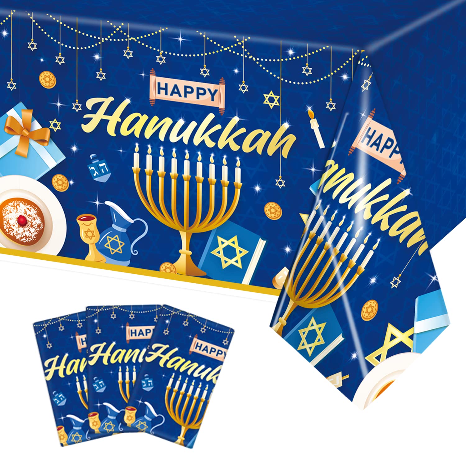 tineit 3pcs Hanukkah Tablecloth, Hanukkah Decorations Runer, Hanukkah Decorations for Home Happy Hannukah Decorations Table Cover for Chanukah Jewish Chanukah Party Supplies, 108 * 54 Inch