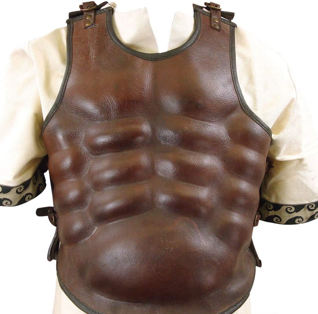 Greek Leather Muscle Armor Brown Roman Cuirass Halloween Costume