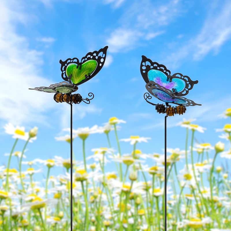 Butterfly Garden Stakes,Butterfly Kit Made of Glass and Metal