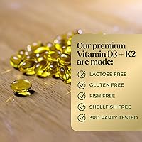 Vista 6 de Vitamina D3 K2 - 5000 UI D3 por porción - Suplemento de vitamina D3 de alta potencia - Complejo avanzado 2 en 1 vitamina D y vitamina K2 (MK7)