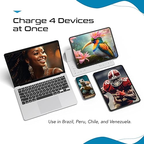 Miniatura 36 de Ceptics Adaptador de viaje universal 6 en 1 con 2X USB-A y 3X USB-C, 45 W para uso global, compatible con EE. UU., UE, Reino Unido y más, blanco