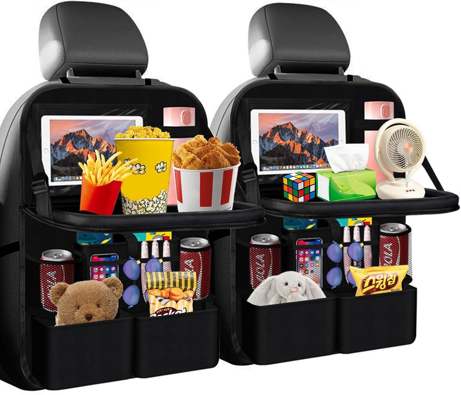 2 Stück Auto Organizer, Rückenlehnenschutz Autositz Organizer mit Tablet Tasche, Große Aufbewahrungstasche Sitzschutz Kick-Matte Leicht Zu Reinigen, Wasserdichter für Rücksitz Organizer