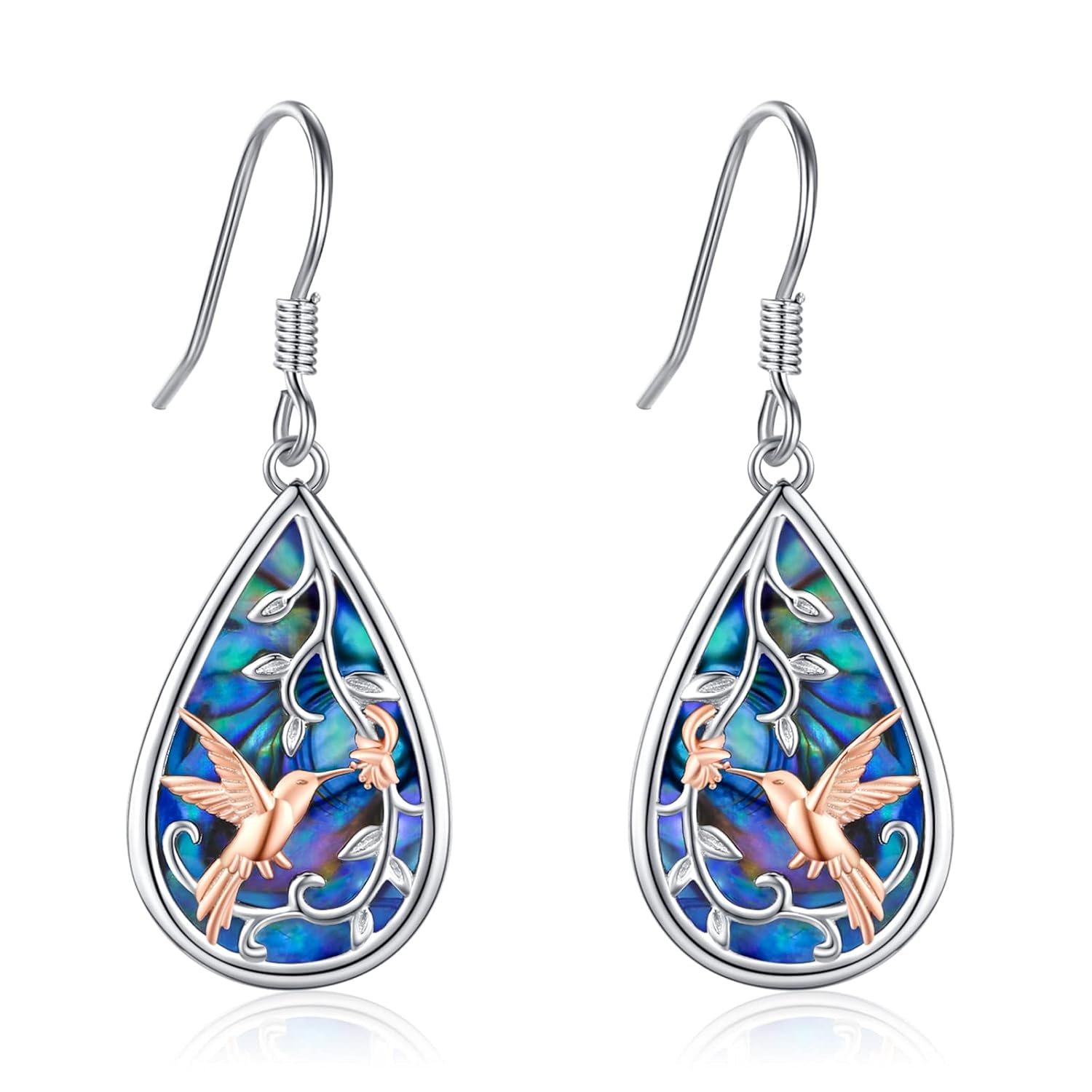 LOOVE Sterling Silver Tree of Life Flower Bee Animals Cat Hummingbird Dangle Earrings Moonstone Turquoise Drop Leverback Earrings