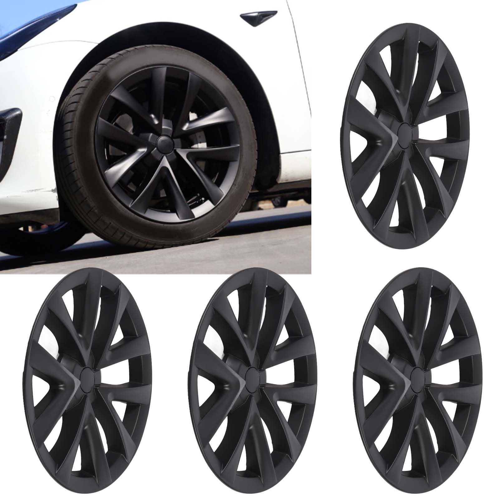 Lot De 4 Enjoliveurs Noirs Mats Pour Tesla Model 3 (2017-2023) - Roues 18 Pouces