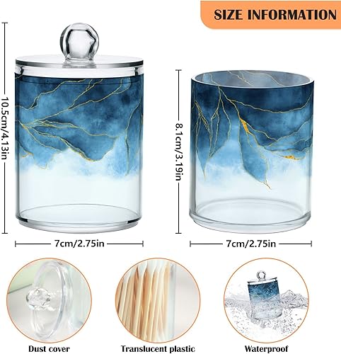 Vista 24 de Paquete de 2 recipientes de almacenamiento de mármol turquesa para baño, juego de tarros de boticario de plástico acrílico, organizador
