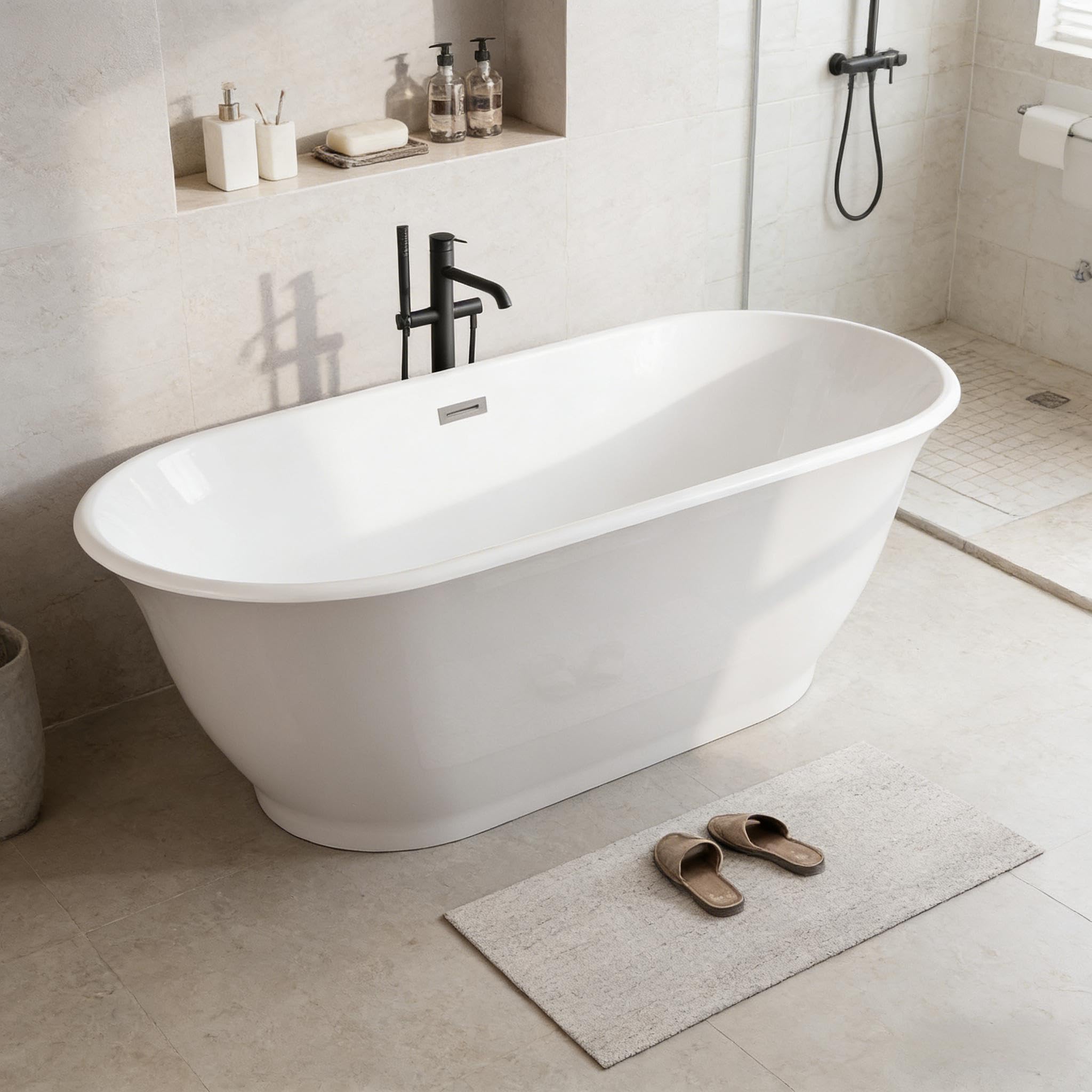 67'' Acrylic Freestanding Bathtub, Deep Soaking Tub, Comfort Rim