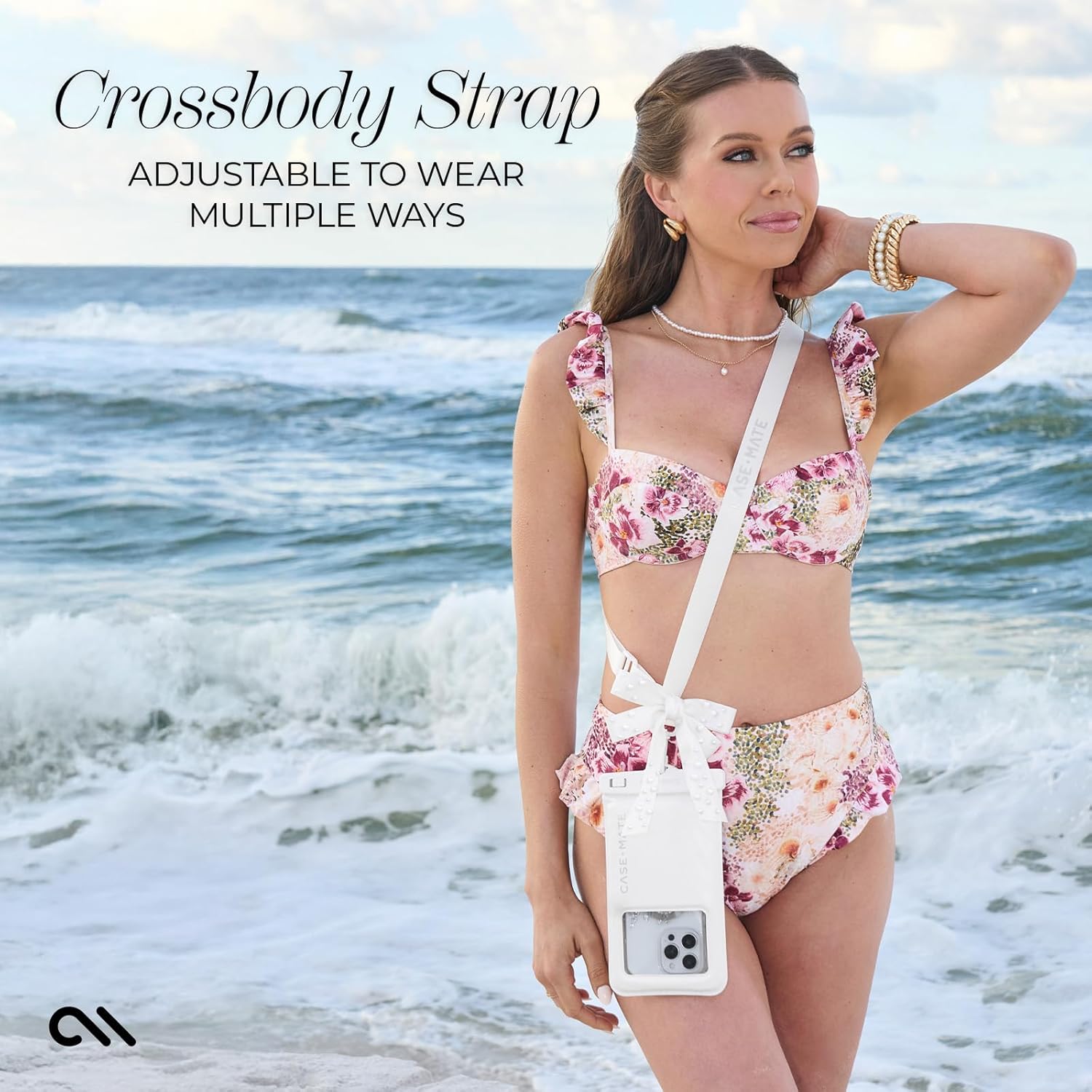 Case-Mate IP68 Waterproof Large Phone Pouch with Bow Design - Travel Beach Cruise Ship Essentials - Floating Phone Case with Crossbody Lanyard for iPhone 17 Pro Max/16 Pro/15/14/13/ S25 - Ivory Pearl - Image 4