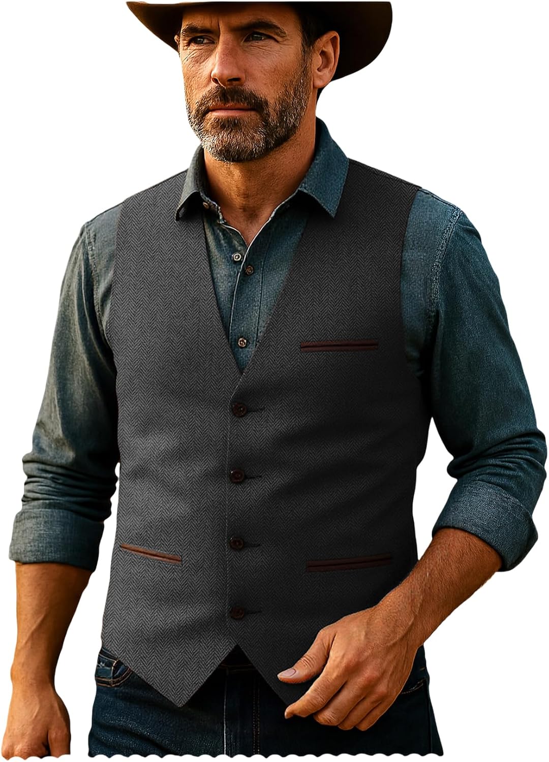 HSLS Mens Herringbone Wool Vests Tweed Suit Waistcoats Vintage Retro Slim Fit(3X-Large, Grey)