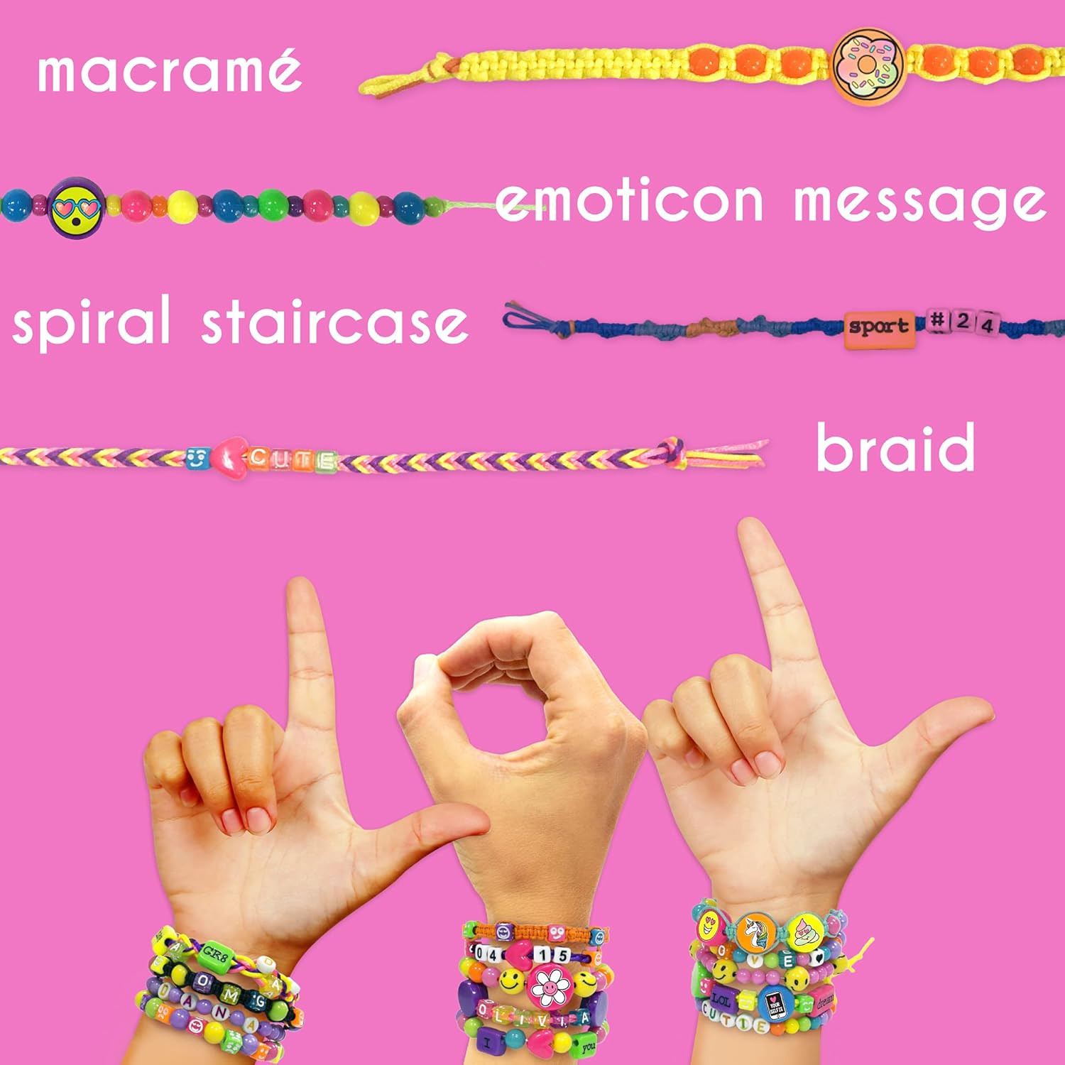 Just My Style Emoticon Message Beads, DIY 20+ Custom Accessories Using Symbols Alphabet Letters & Emojis, Great for Sleepover & Girls Night, Perfect Weekend Activity For Kids Ages 6, 7, 8, 9 : Toys & Games