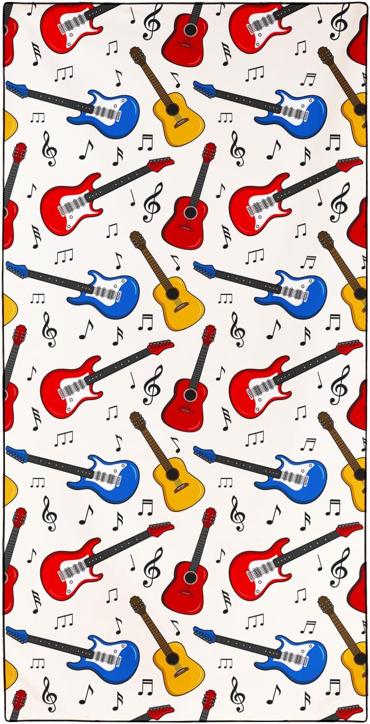 Galaxy Guitar Beach Towel Oversized 36"x72", Sandproof Absorbent Compact Music Towels, Lightweight Quick Dry Microfiber Bath Towels for Travel Pool Swimming