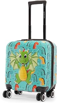 Nasher MilesTic Tac Toe Polycarbonate Hard-Sided 8 Wheels Double Spinner Cabin Luggage for Kids Green 44cm|17inch Kids Trolley Bag | Fantasy Dragon