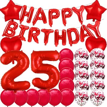 Sweet 25th Birthday Decorations Party Supplies,Red Number 25 Balloons,25th Foil Mylar Balloons Latex Balloon Decoration,Great 25th Birthday for Girls,Women,Men,Photo Props