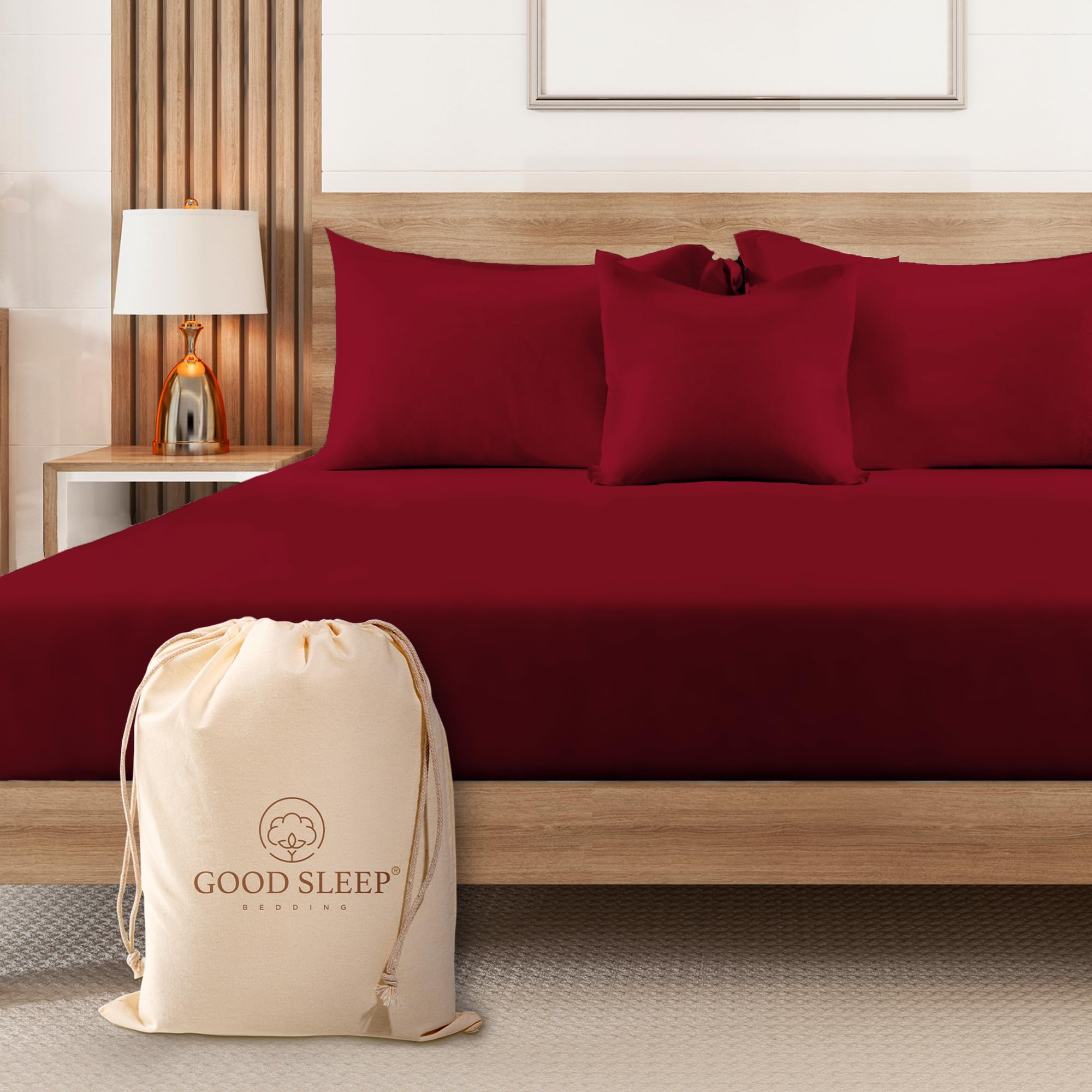 Luxury 100% Egyptian Cotton Fitted Sheet, 1 Piece 1000 TC King Size Fitted Sheets, Soft Comfortable Bed Sheets, Sateen Weave Fitted Sheets King Size, 41cm/16" Deep Fitted King Size Sheet, Burgundy โ image 1