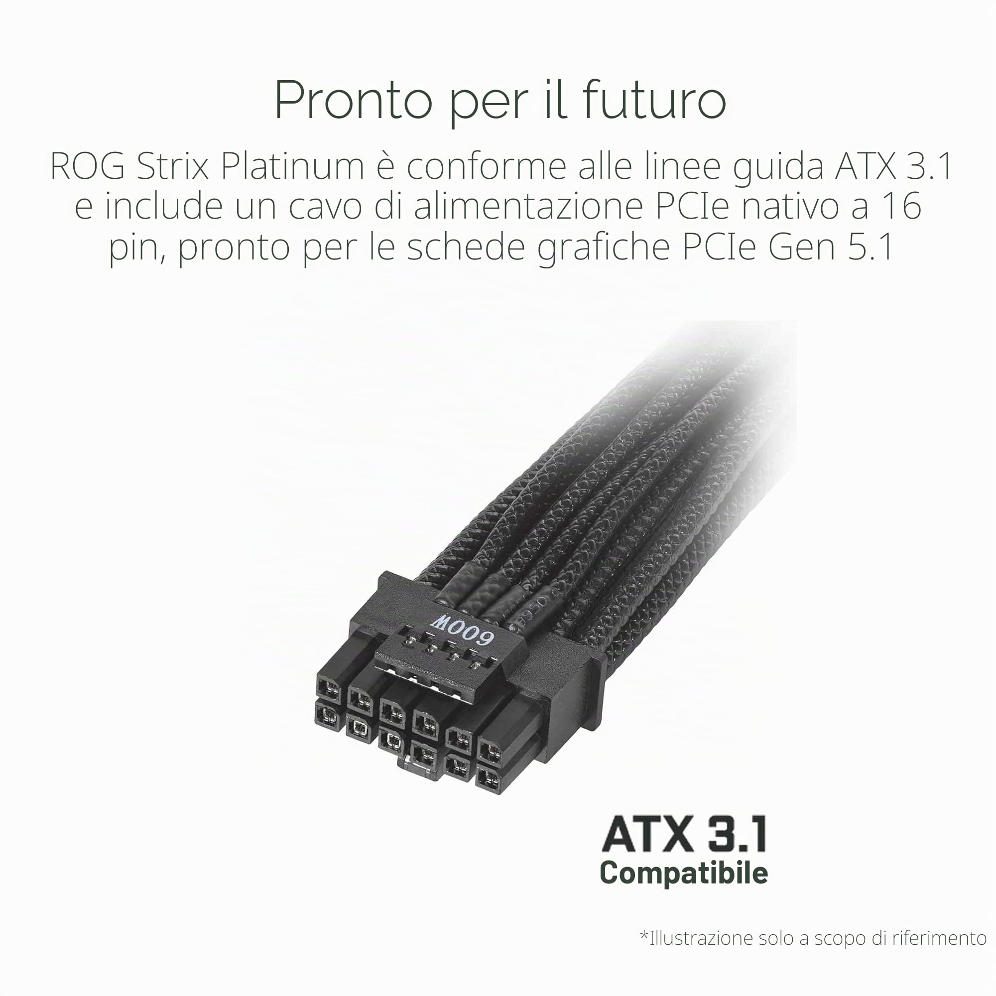 ASUS ROG Strix 1200P Gaming, Alimentatore Modulare per PC, 1200W di Potenza, PCle Gen 5.0, 80 Plus Platinum, Standard ATX 3.1, Ventola con Doppio Cuscinetto a Sfera, Nero, ROG-STRIX-1200P-GAMING