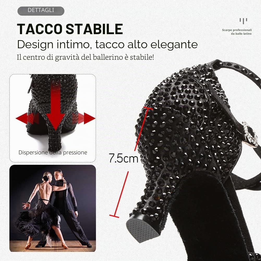 JUODVMP Scarpe da Ballo Strass Donna Scarpe da Ballo Standard Latino-Salsa Sandali Glitterati
