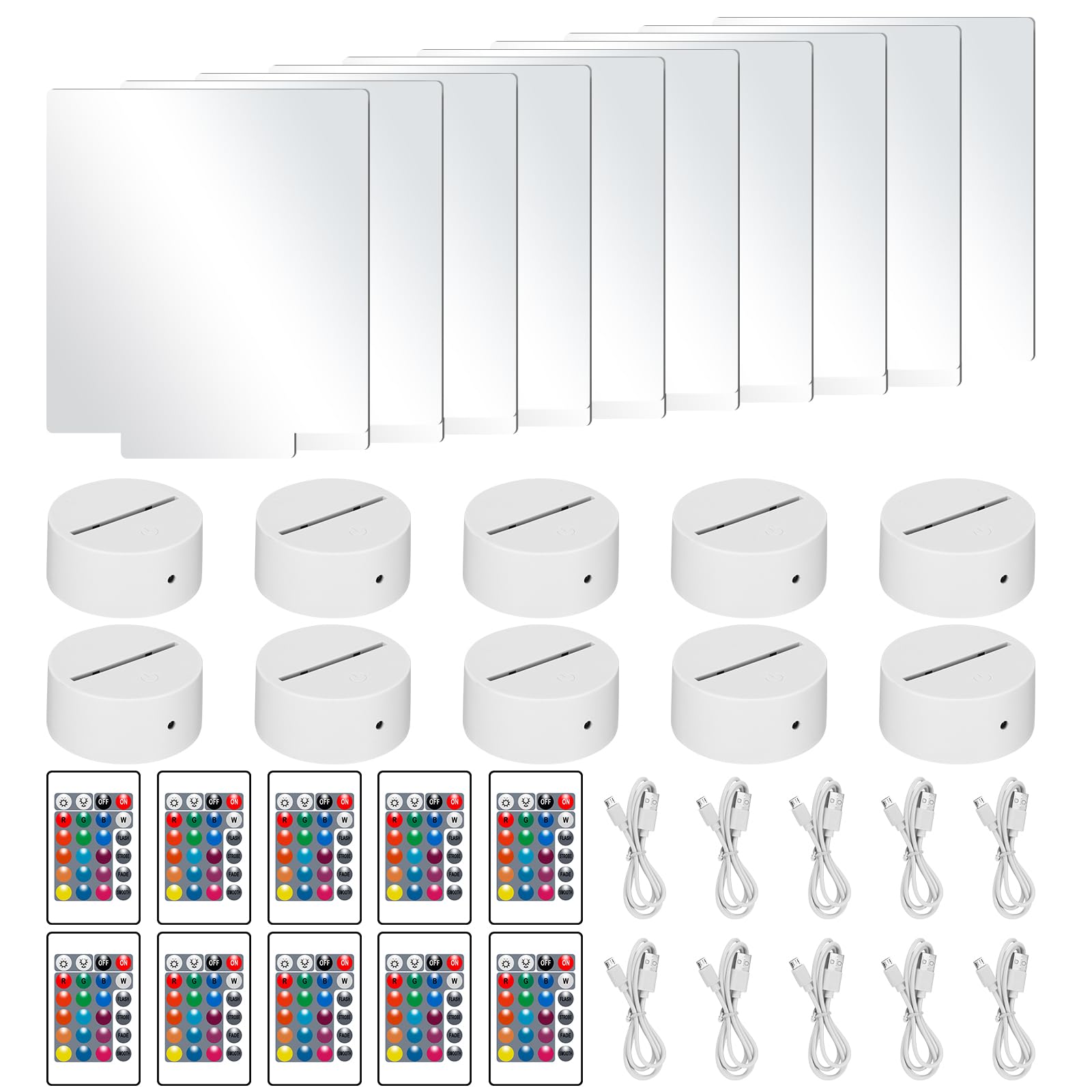 Attacco LED 3D notturno, attacco LED ONEVER16 colori con 10 base luce in acrilico fai da te, base luminosa a LEDs con telecomando e controllo touch per camera da letto (foglia quadrata tipo bianco)