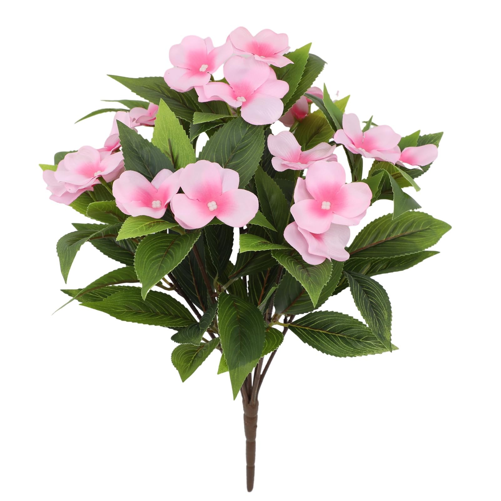 matumou 8 Bundles Artificial Impatiens Flowers for Outdoors UV Resistant Faux Impatiens Bushes Fake Silk Shrubs with Stake for Outside