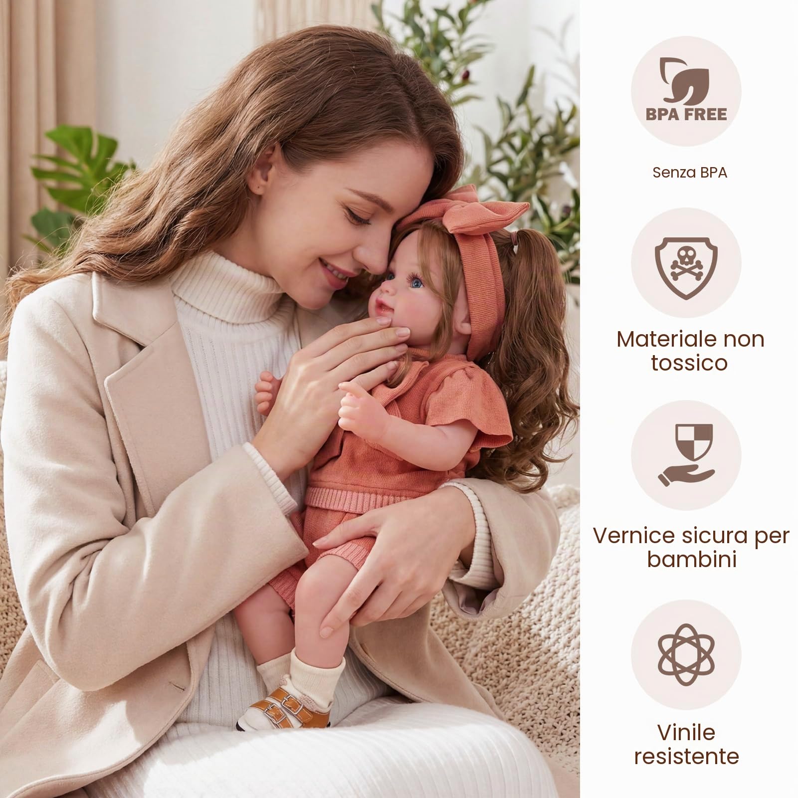 BABESIDE Bambole Reborn Bambina 50cm, Capelli Bruni Realistici Reborn | Bambole Reborn Realismo sorprendente, Morbido e coccoloso, Arti flessibili, Accessori inclusi, Sicuro e regalo perfetto