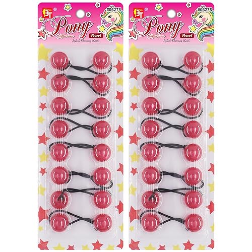 Miniatura 10 de 16 ligas para el cabello de 0.787 in, accesorios para el cabello para niñas, color perla con bolas, soportes para cola de caballo de doble burbuja