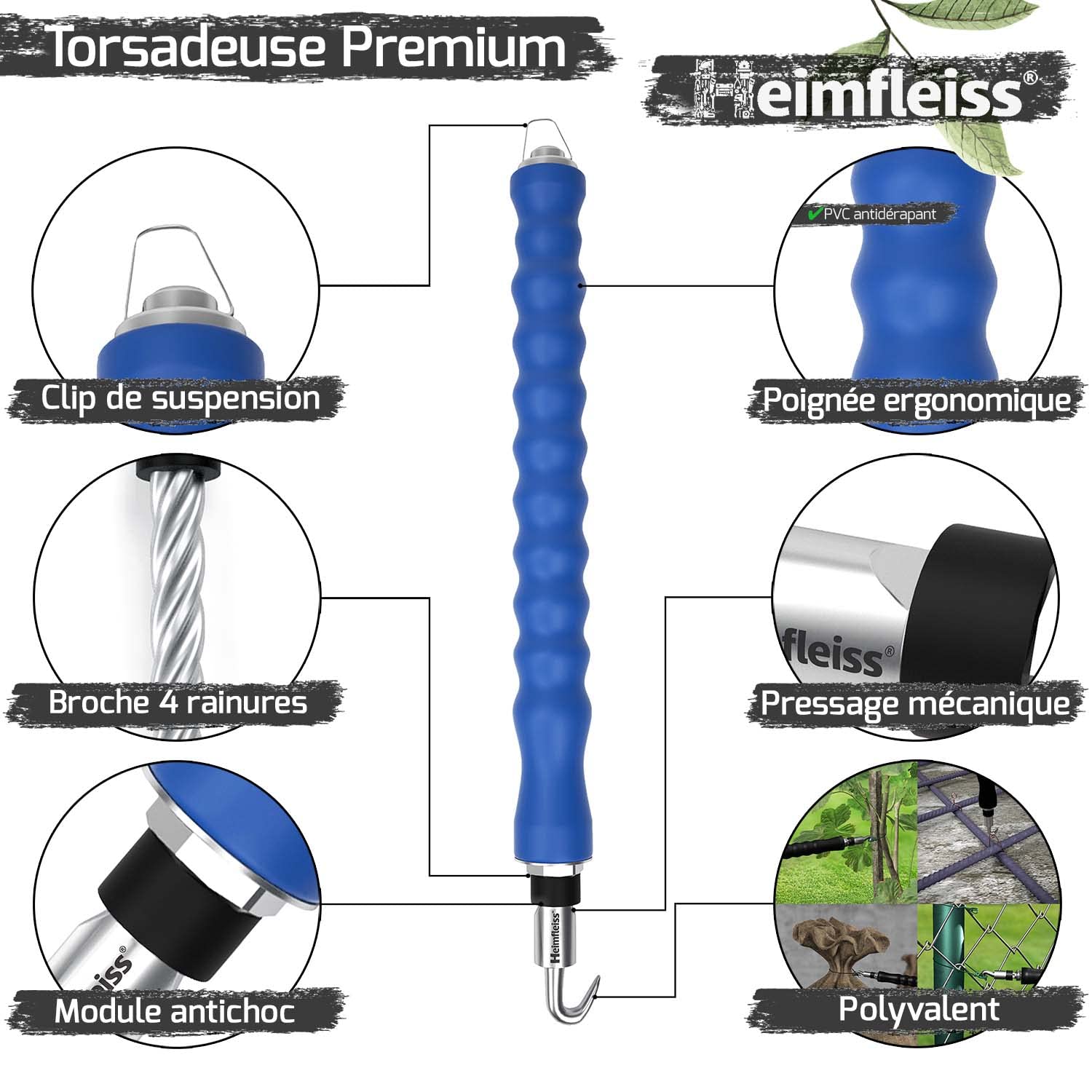 Heimfleiss® Torsadeuse fil de fer avec retour automatique 310mm - Tordeur de fil universel avec broche en acier carbone - Lieur fil fer d'armature, outil de torsion de fil d'armature, ligatureuse