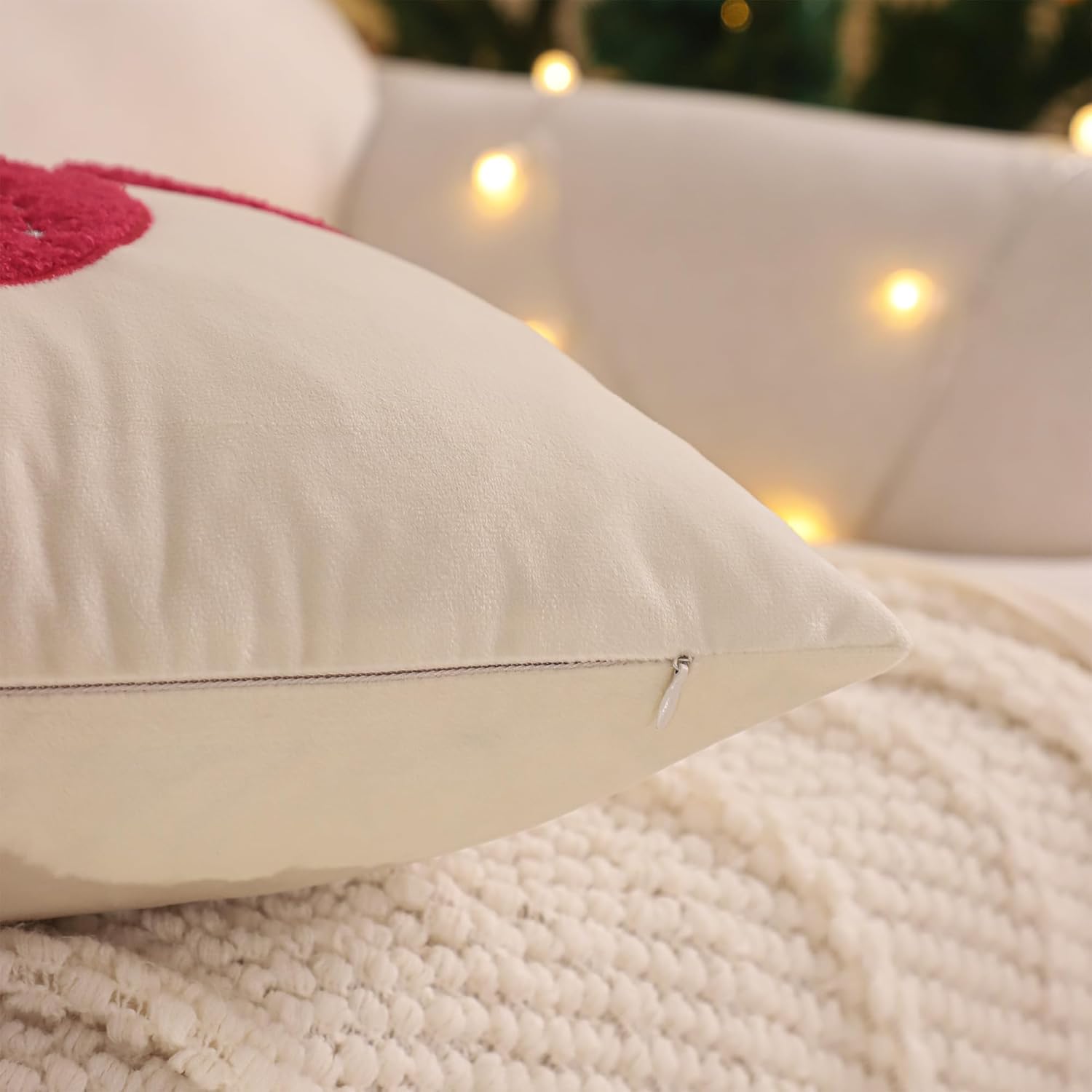 Christmas Throw Pillow Cover 18 x 18 inch Set of 2 Red Jingle Bells Velvet Pillow Case Merry Xmas Party Decor Pillowcase Winter Holiday Cushion Case