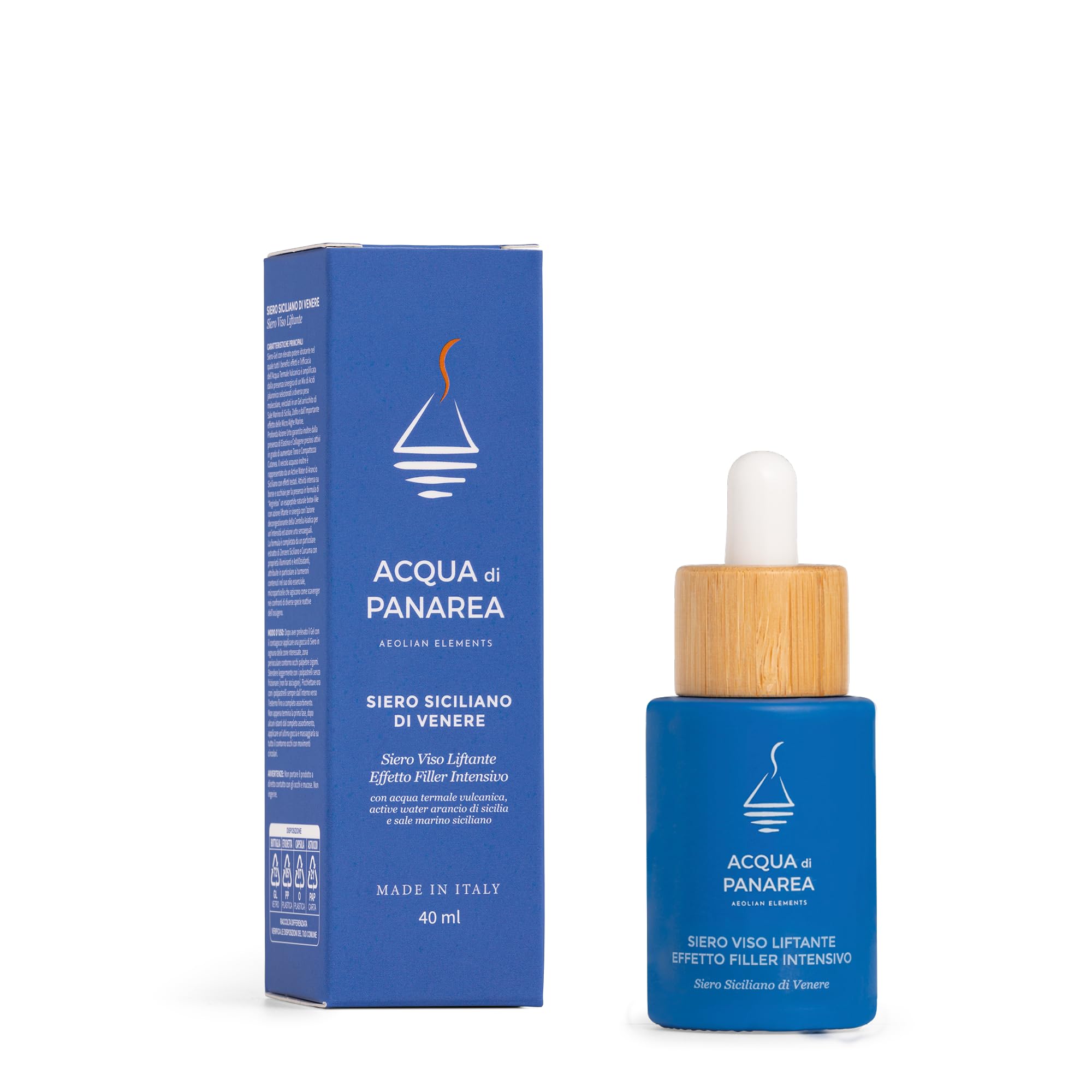 ACQUA DI PANAREA Siero Viso Filler Antirughe Con Acqua Termale Vulcanica Acido Ialuronico Bava di Lumaca Argireline Siero Siciliano di Venere Per Skincare Viso Acqua Di Panarea 40ml Made in Italy