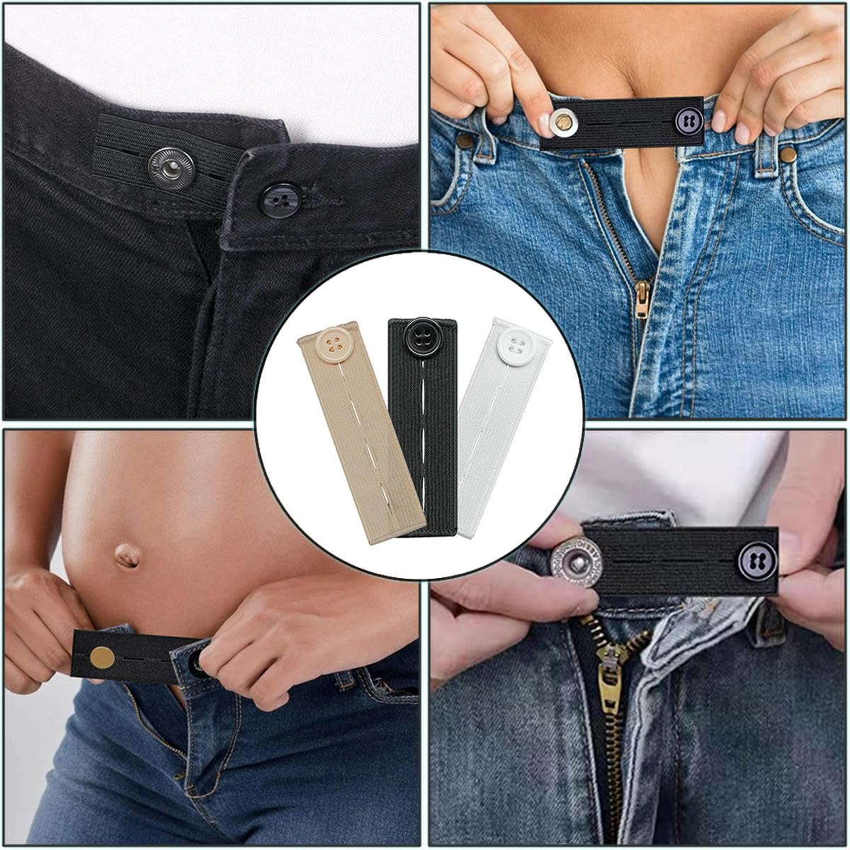 Set 6 Stringitori Per Pantaloni Con Bottoni – Elastico Regolabile Per Vita, Con 12 Bottoni, Kit Da Cucito E Gancio, Per Uomo, Donna, Gravidanza