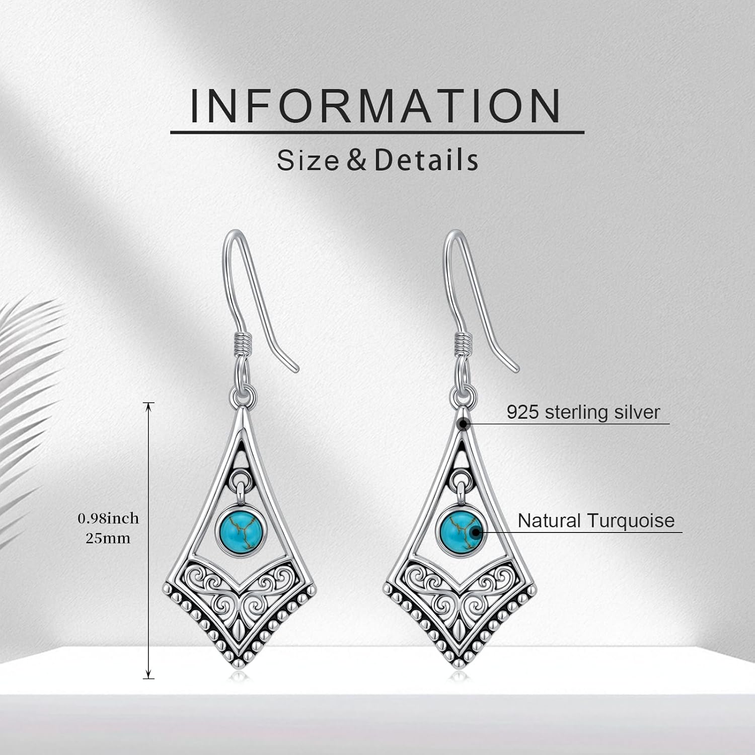 Natural Turquoise Earrings for Women Dangling 925 Sterling Silver Blue Vintage Native American Western Jewelry Boho Earrings - Image 5