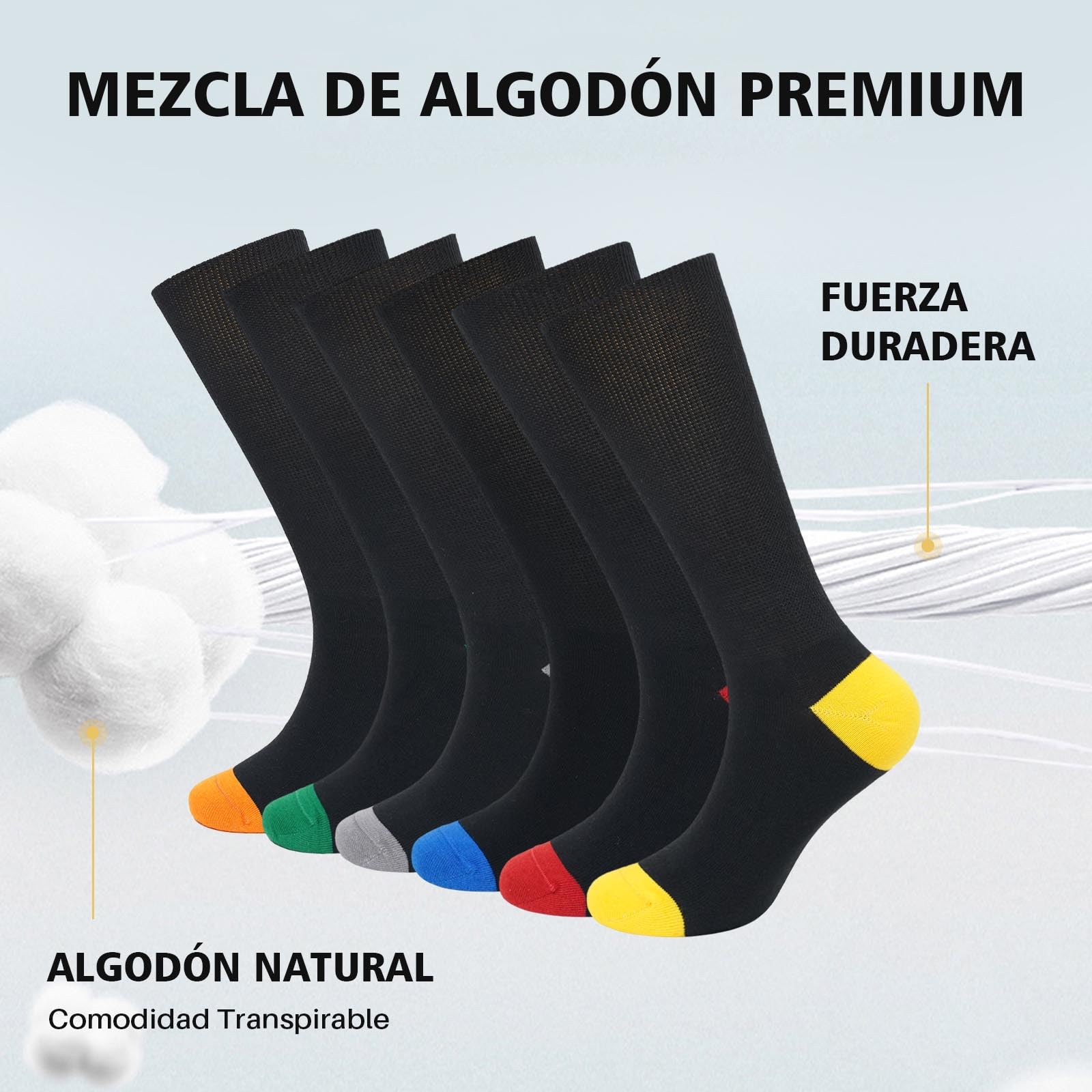 PUTUO Calcetines Diabeticos para Hombre Mujer: Calcetín sin Elastico y sin Costuras de Algodón para Hombres - Calcetines Extra Anchos para Pies Hinchados 6 pares — view 5