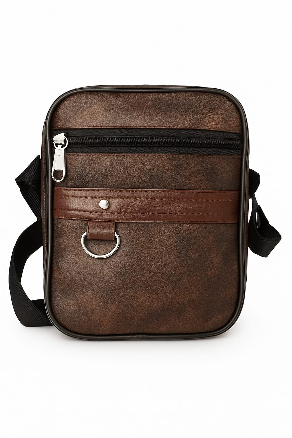 Vintage Style Messenger Sling Bag, Brown Leather Look, Multiple Pockets, Adjustable Shoulder Strap-picture-32