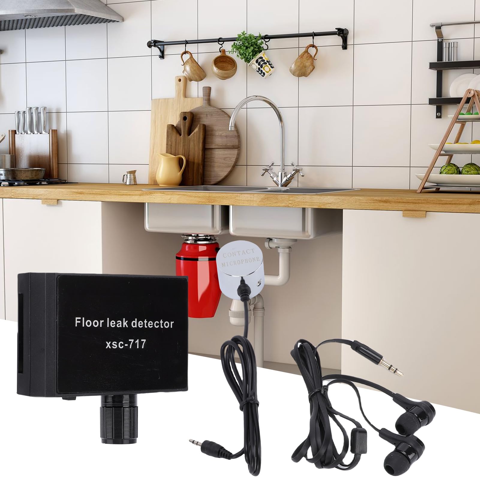 Asixxsix Detector de Fugas de Agua, Sensor inalámbrico portátil con sondas duales y Auriculares, sensibilidad de -70 dB, para tuberías, hormigón, Acero, Obras de construcción (Enchufe de la UE)