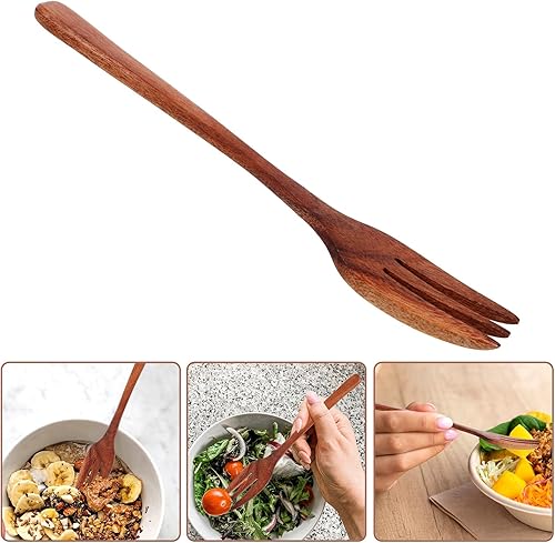 Miniatura 6 de SHOWERORO Tenedor de madera Utensilios de cocina de madera Cucharas de postre Mini pinzas de madera para servir ensalada Tenedor y cuchara de pasta
