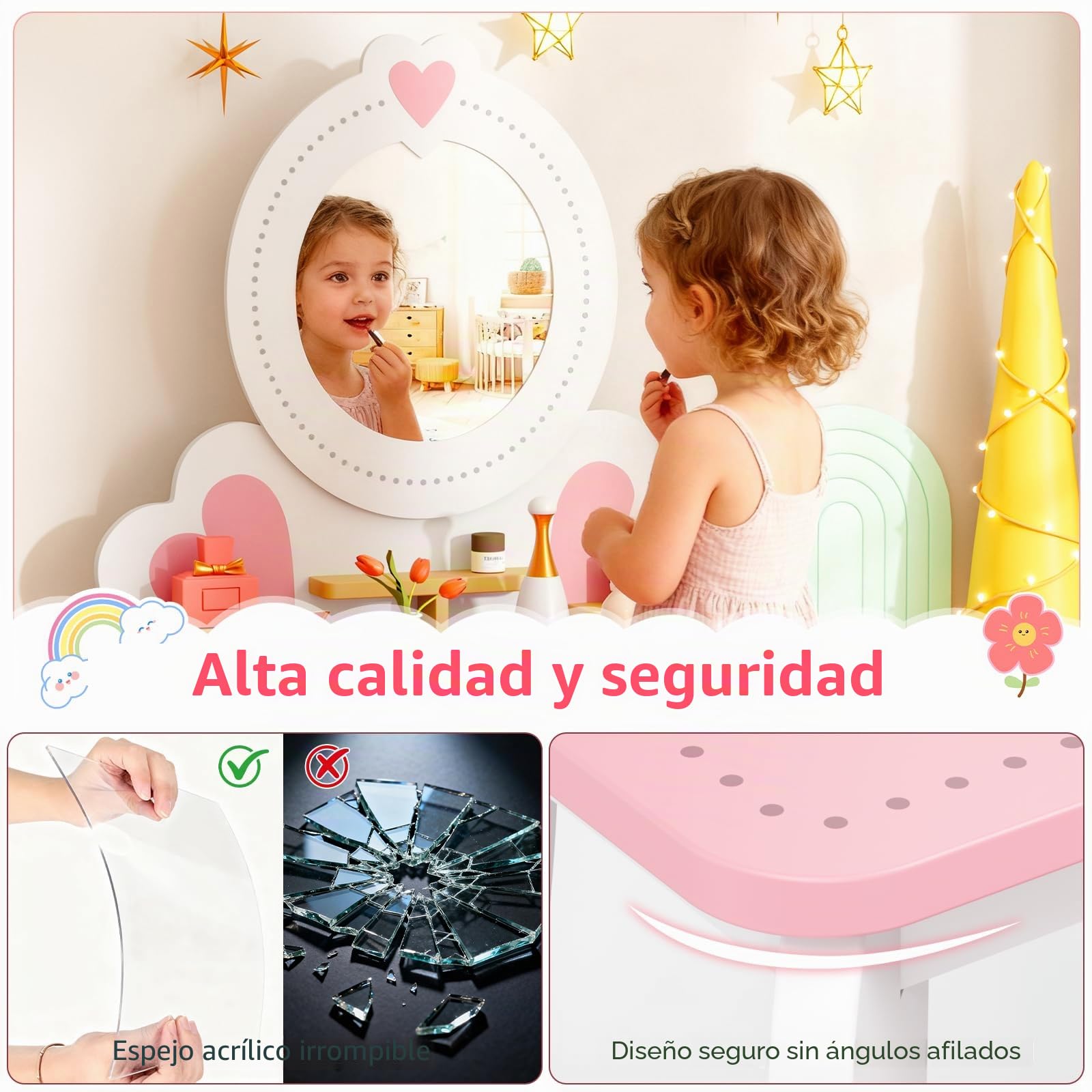MAMIZO Tocador Infantil con Espejo Extraíble, Mesa de Maquillaje Niños
