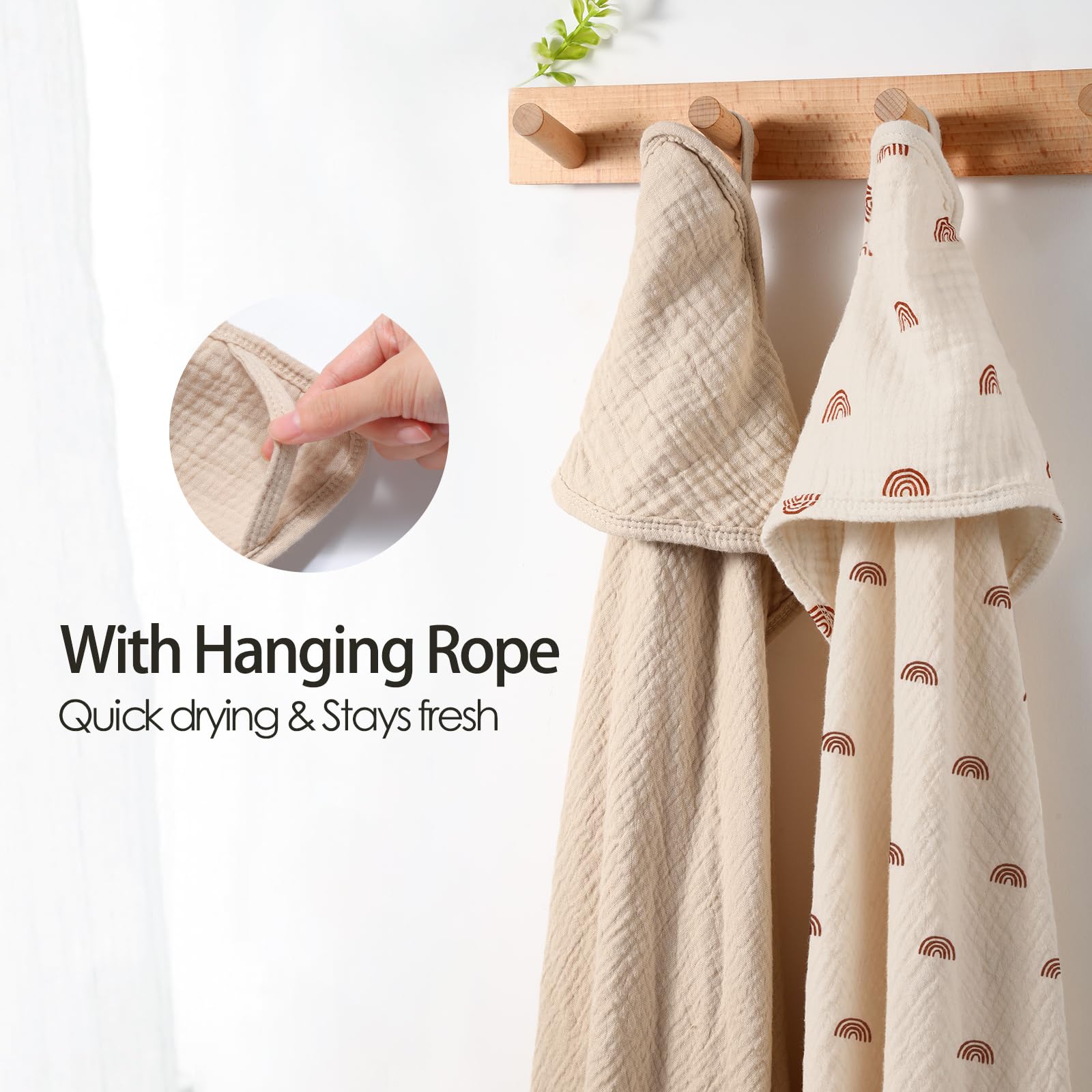Peepeemax Asciugamani con Cappuccio per Bambini, Asciugamano Neonato in Mussola di Cotone, Asciugamano Morbido e Assorbente con Cappuccio per Bambini da 0 a 18 mesi, 76 x 76 cm, 2 Pezzi (Arcobaleno)