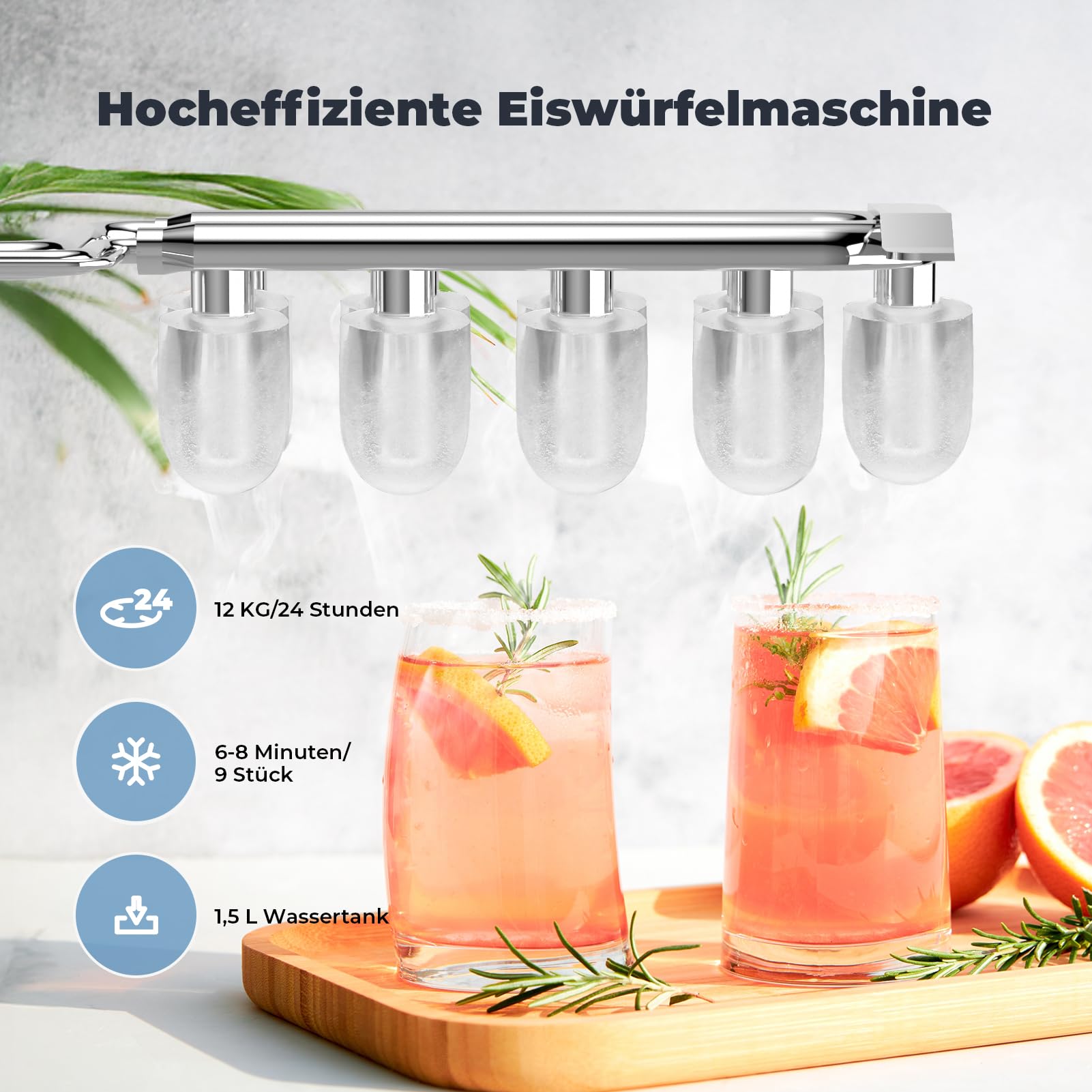 Eiswürfelmaschine, Acmeenjoy Eiswürfelbereiter Ice Maker 9 Eiswürfel in 6-8 Minuten, 12 KG in 24 H, Selbstreinigende Eiswürfelmaschine Kleine für Küche, Büro, Bar und Party