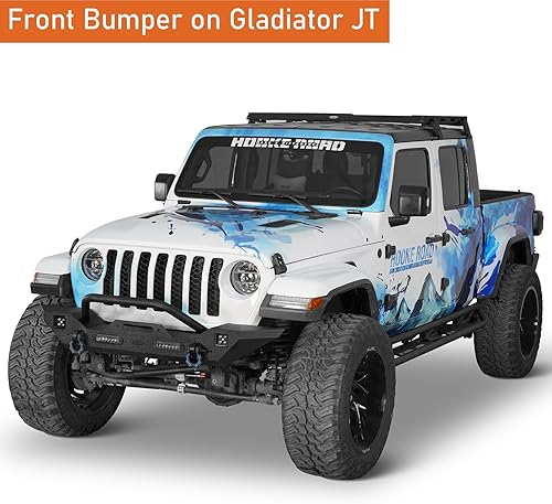 Miniatura 5 de Hooke Road Parachoques delantero resistente para Jeep Gladiator JT (2020-2025) y Wrangler JK JL (2007-2025), parachoques de acero todoterreno con