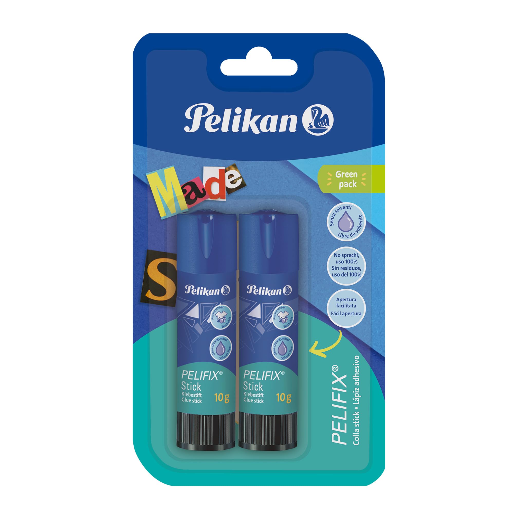Pelikan Pelifix, Pegamento en Barra de 10g, Pegamento Transparente, Lavable y Seguro Para los Niños, Sin Disolventes, Para la Escuela, Manualidades, Papel, Cartón y Fotografías, Paquete de 2 Piezas