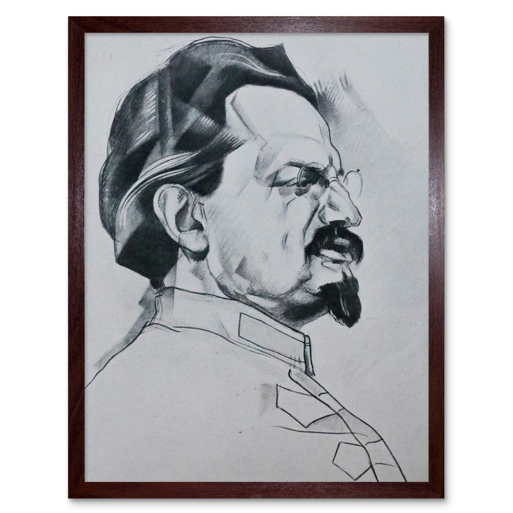 Fine Art Prints Framed Brown 12X16 Annenkov Portrait Bolshevik Leon Trotsky Ussr Drawing Art Print Framed Poster Wall Decor 12X16 Inch