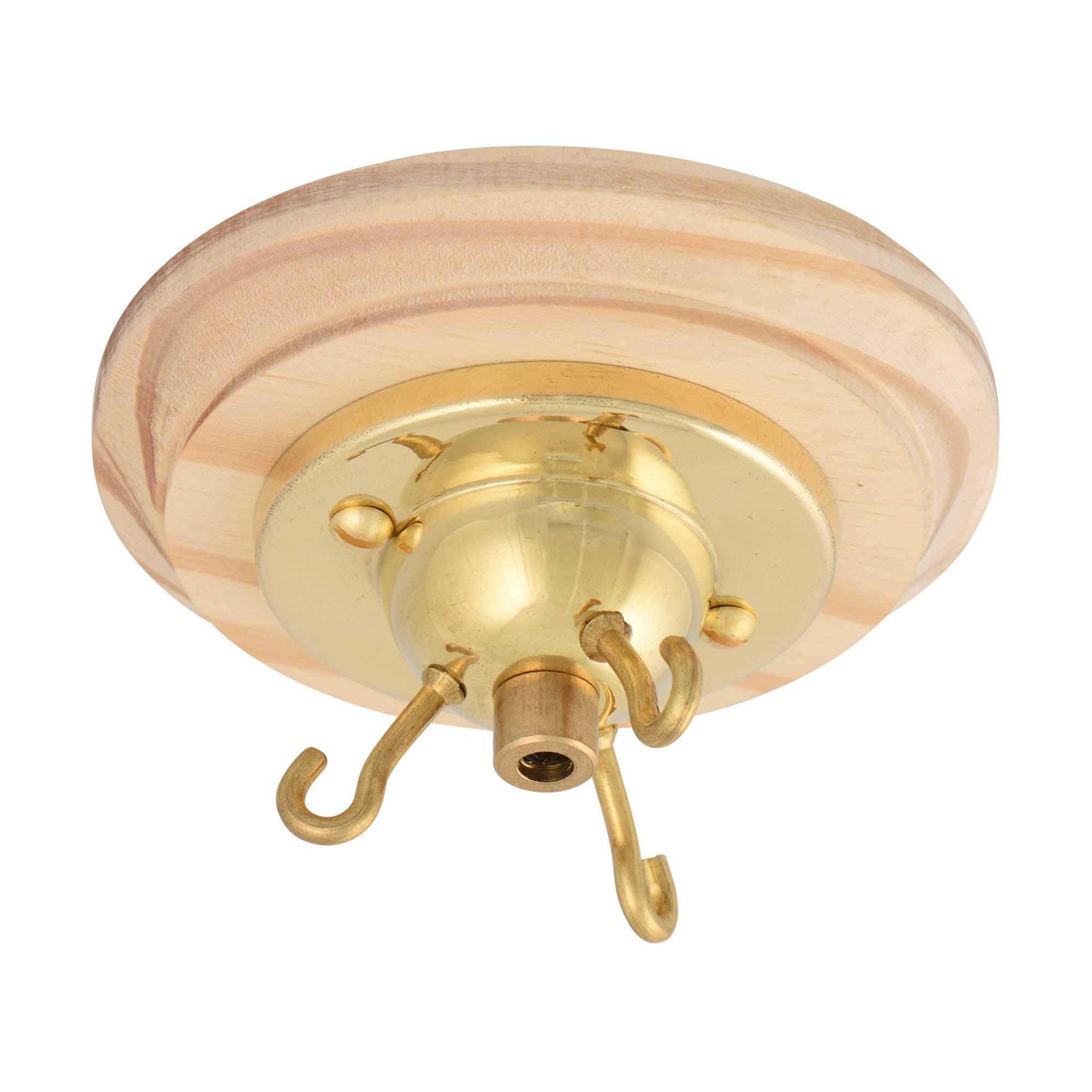 Elektek Brass 3 Hook Ceiling Rose Kit With Matching Screws Cord Grip And Wood Ceiling Pattress